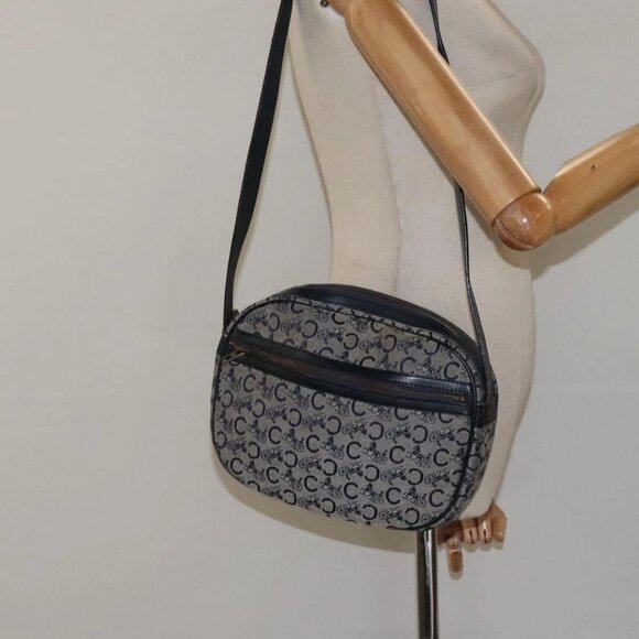 CELINE C Sulky Shoulder Bag Canvas Navy Gold Auth BA1890 - Picture 3 of 16